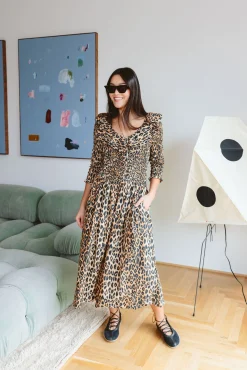 Harper Shirred Midi Dress (Leopard)