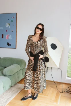 Harper Shirred Midi Dress (Leopard)