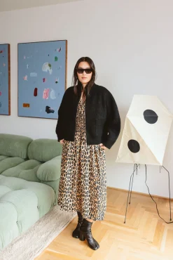 Harper Shirred Midi Dress (Leopard)