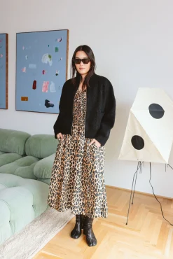 Harper Shirred Midi Dress (Leopard)