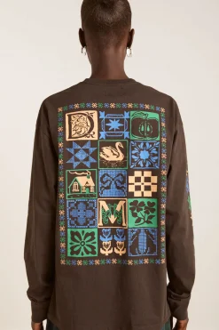 Patchwork Quilt Long Sleeve Tee (Coffee Bean)