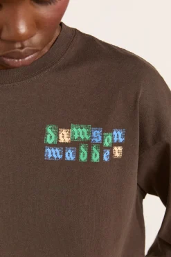 Patchwork Quilt Long Sleeve Tee (Coffee Bean)