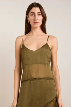 Sasha Ruffle Slip Dress (Sheer Olive)