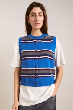 Sofie Merino Wool Vest (Blue Stripe)