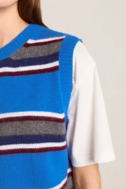 Sofie Merino Wool Vest (Blue Stripe)
