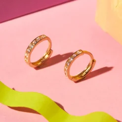 Solid Gold CZ Channel Huggie (Single)