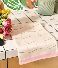 Wave Grid Woven Cotton Tea Towel (Natural)
